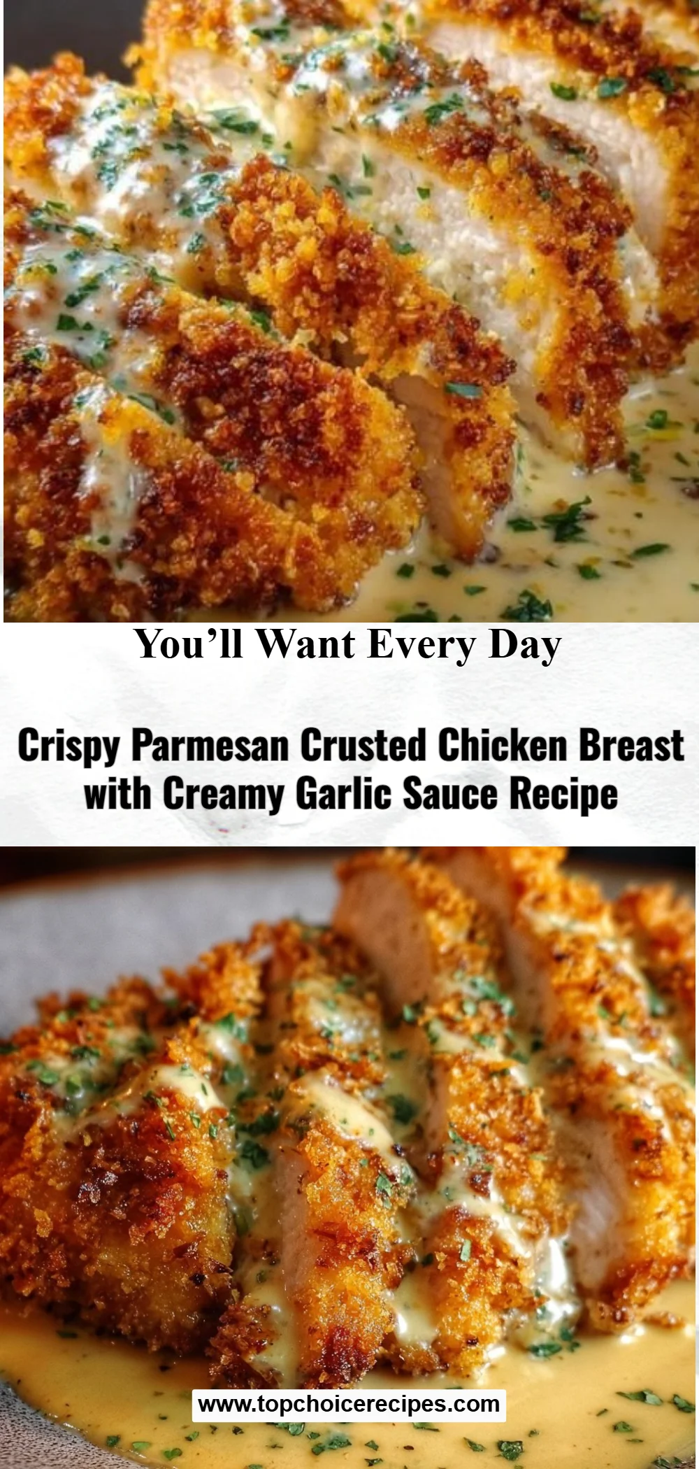 Crispy Parmesan Chicken with Creamy Garlic Sauce