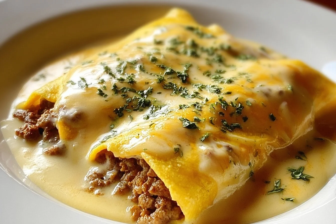 Delicious breakfast enchiladas topped with creamy sausage gravy