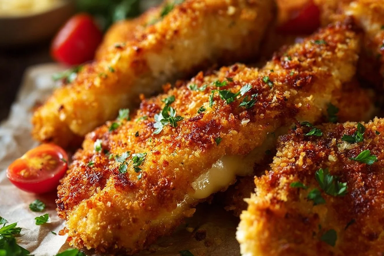 Easy Baked Chicken Parmesan Recipe 5 Easy baked chicken parmesan topped with melted cheese and herbs on a plate