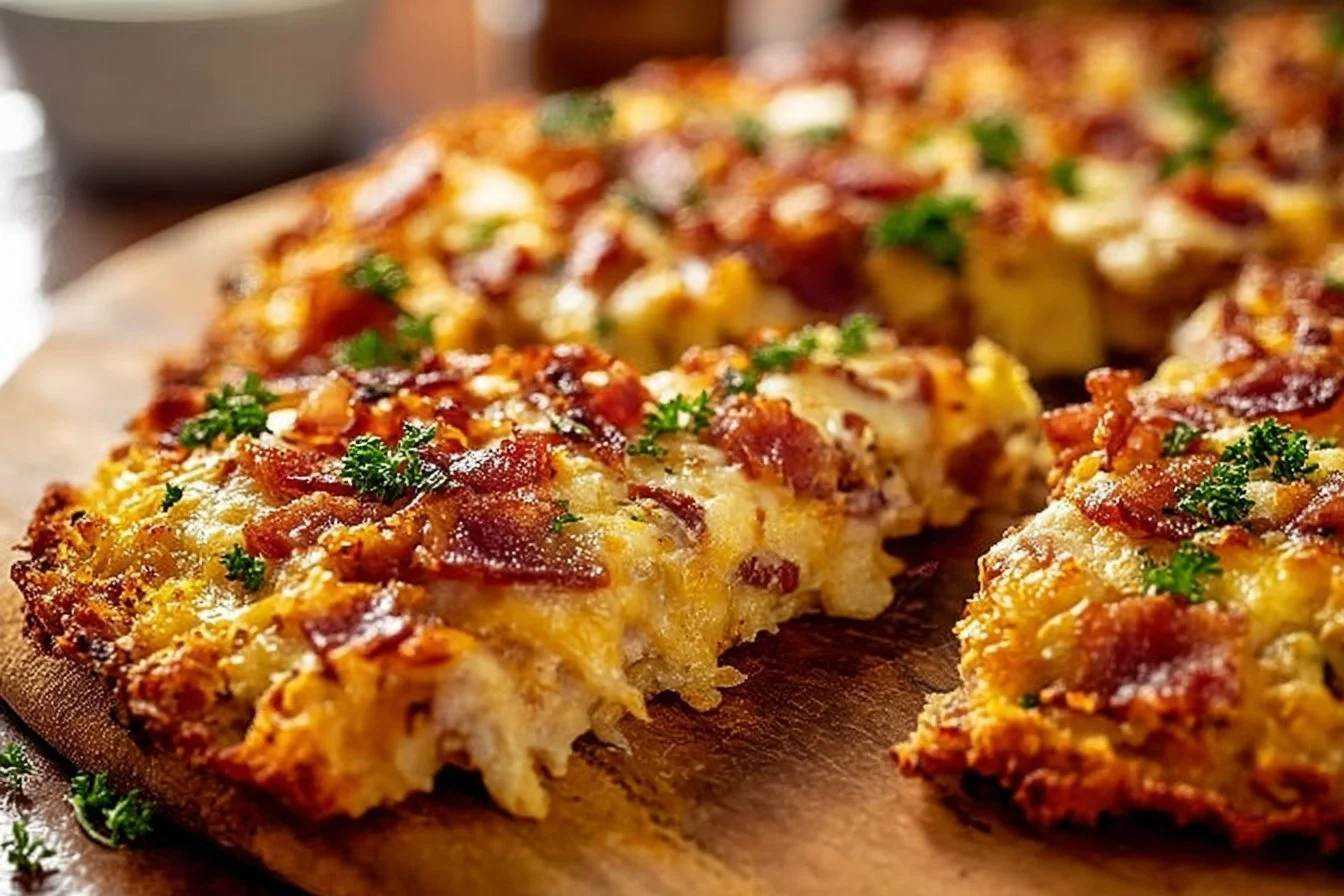 Easy Breakfast Pizza with Hash Brown Crust 4 Easy breakfast pizza recipe with a crispy hash brown crust