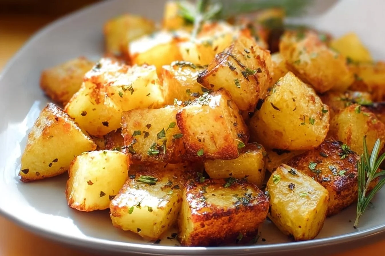 Deliciously cooked easy breakfast potatoes on a plate.