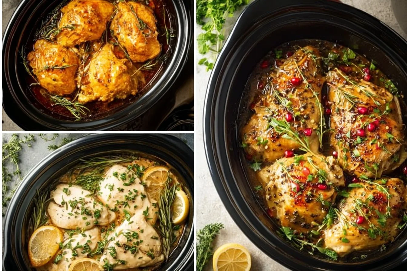 Easy Crockpot Chicken Breast 4 Delicious easy crockpot chicken breast served with vegetables and herbs