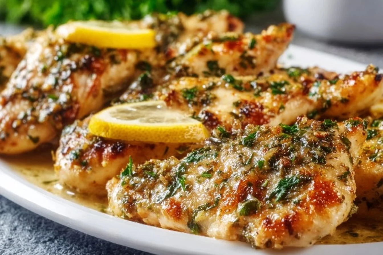 Easy Lemon Garlic Parmesan Chicken 4 Easy Lemon Garlic Parmesan Chicken dish with herbs and ingredients