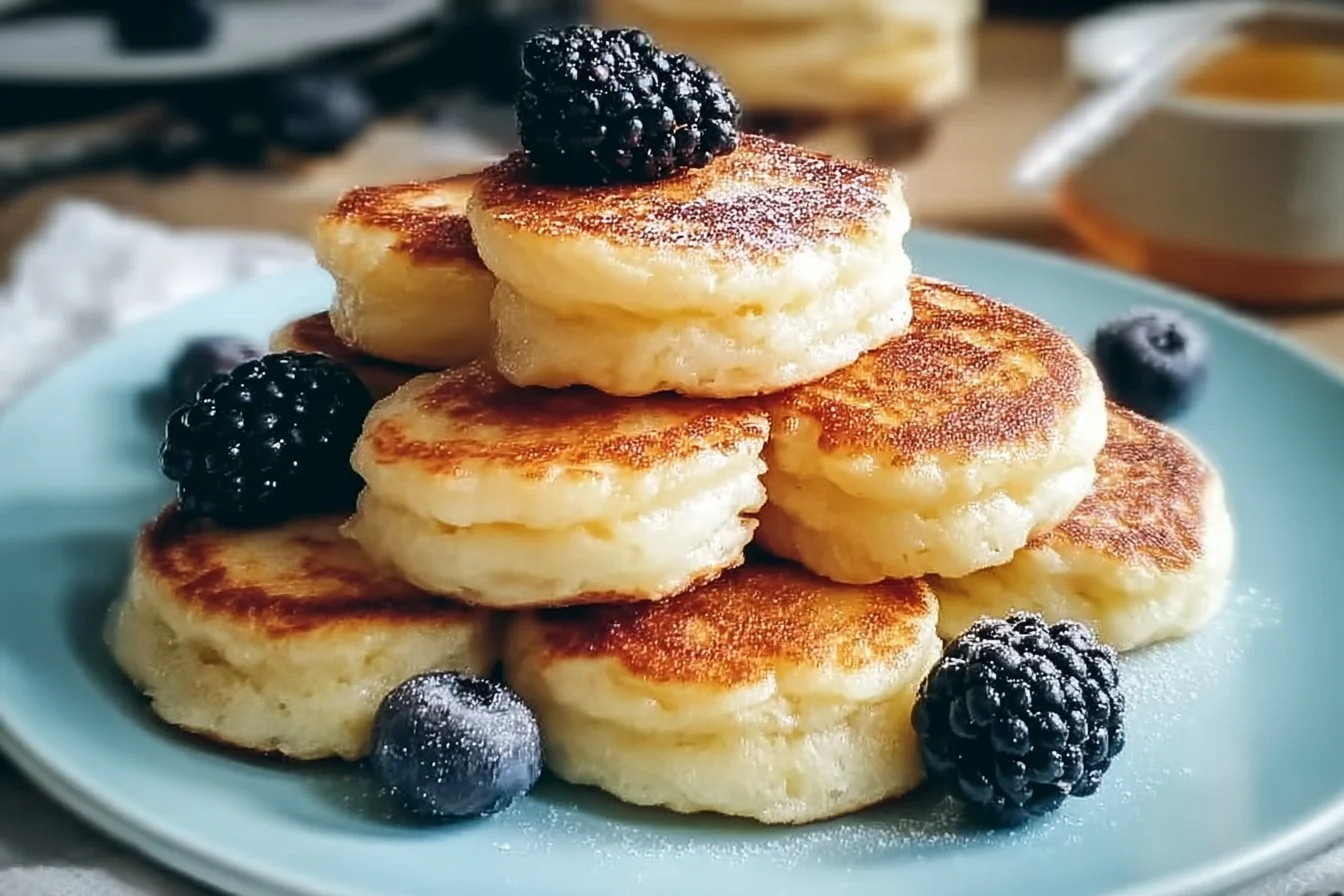 Fluffy scrambled pancake bites served on a plate for a quick breakfast option.