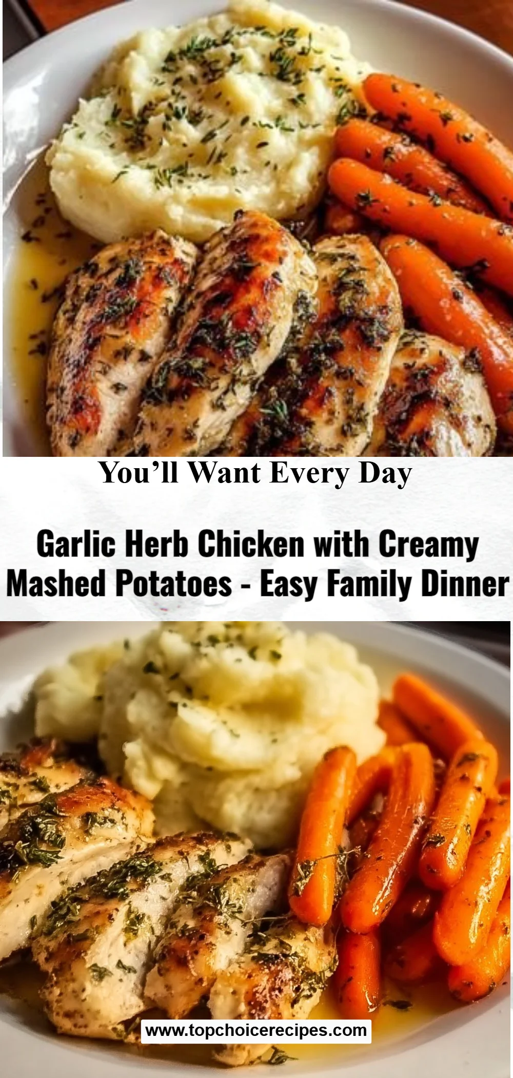 Garlic Herb Chicken with Creamy Mashed Potatoes and Glazed Carrots