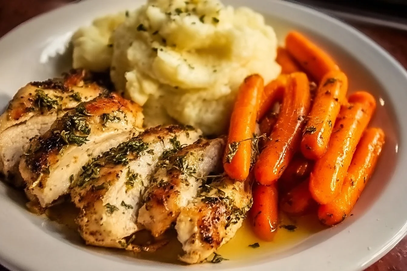 Garlic Herb Chicken with Creamy Mashed Potatoes and Glazed Carrots