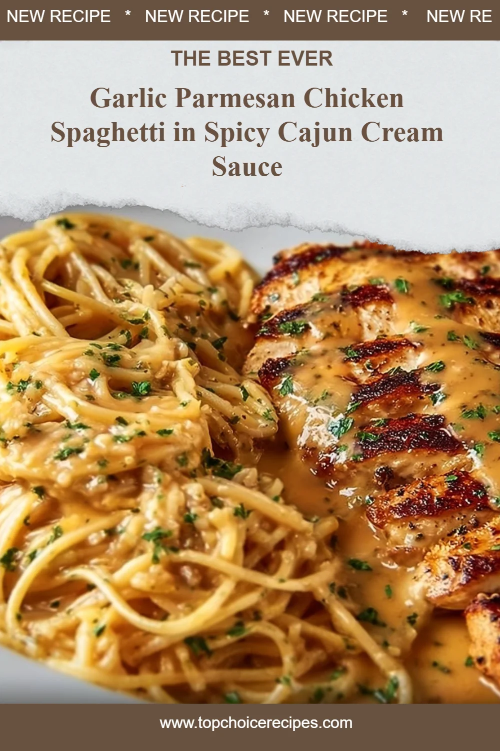 Garlic Parmesan Chicken Spaghetti in Spicy Cajun Cream Sauce