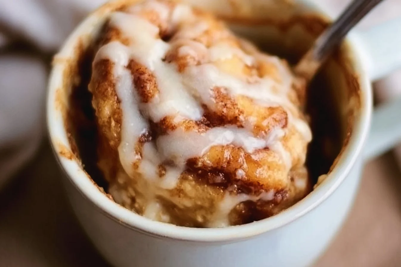 Delicious gluten-free cinnamon roll in a mug, ready to enjoy in minutes.