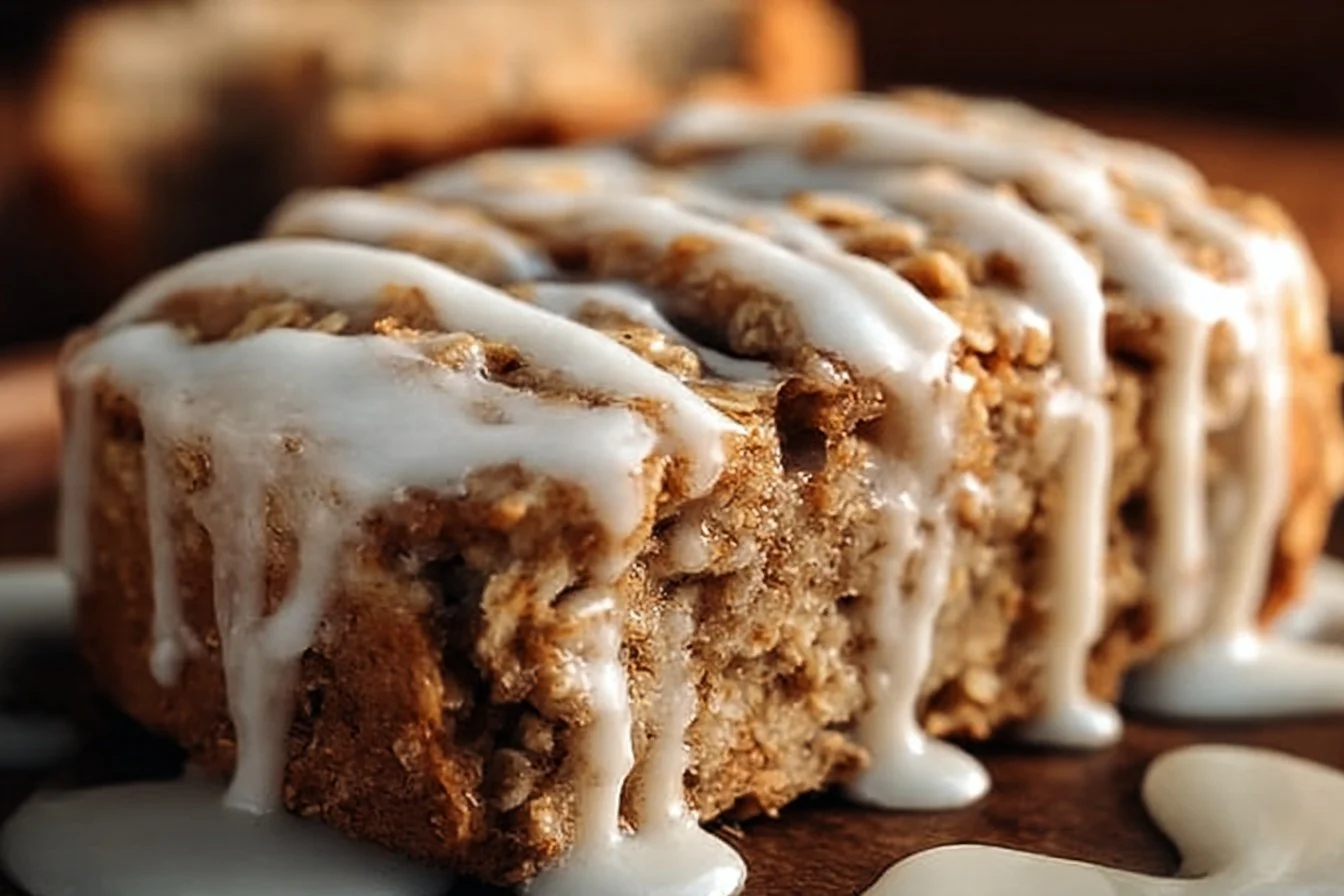 High-protein cinnamon roll baked oatmeal topped with cinnamon and walnuts