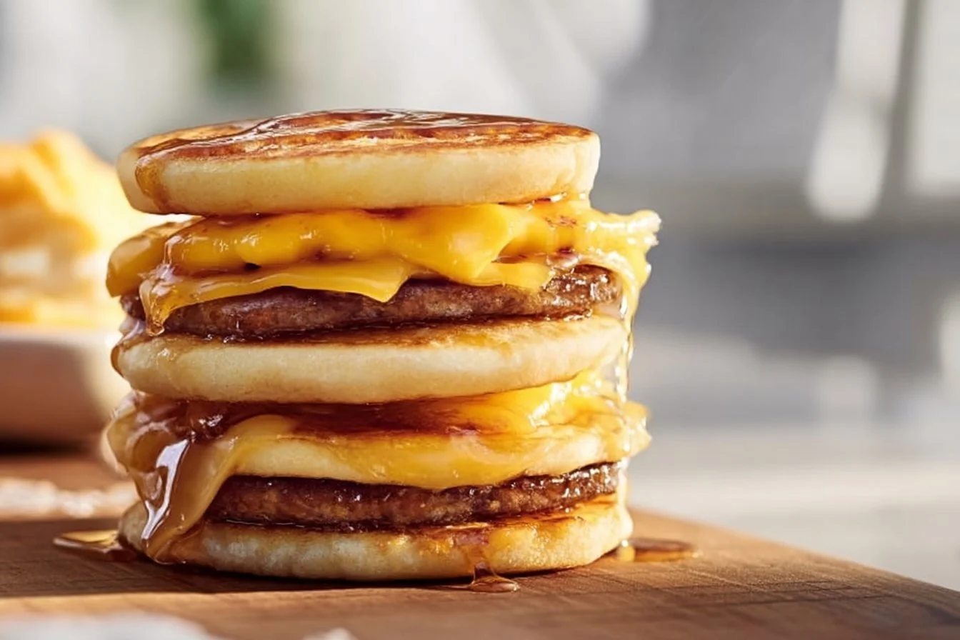 Homemade McGriddles 4 Delicious homemade McGriddles with pancakes and maple syrup