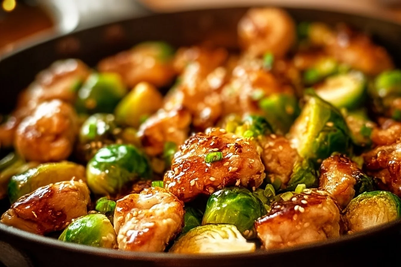 Home 25 Honey-Garlic Chicken & Brussels Sprouts Skillet