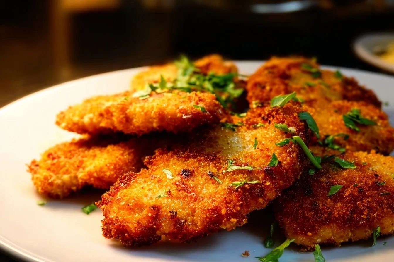 Air fryer parmesan crusted chicken recipe with crispy golden coating