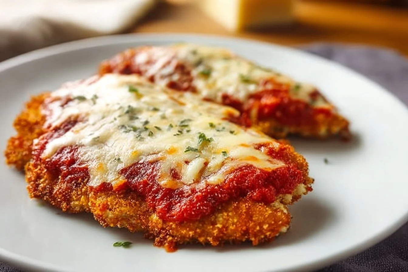 Keto Chicken Parmesan 4 Delicious Keto Chicken Parmesan served with a side salad