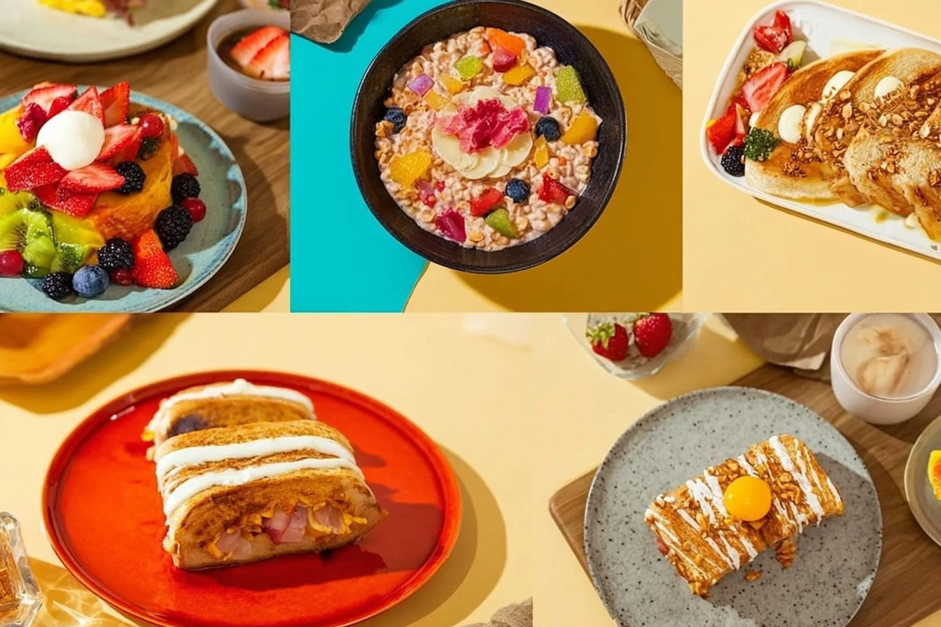Colorful kid-friendly breakfast ideas with fruits and cereals