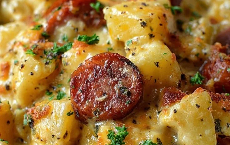 Kielbasa Sausage Cheesy Potato Casserole