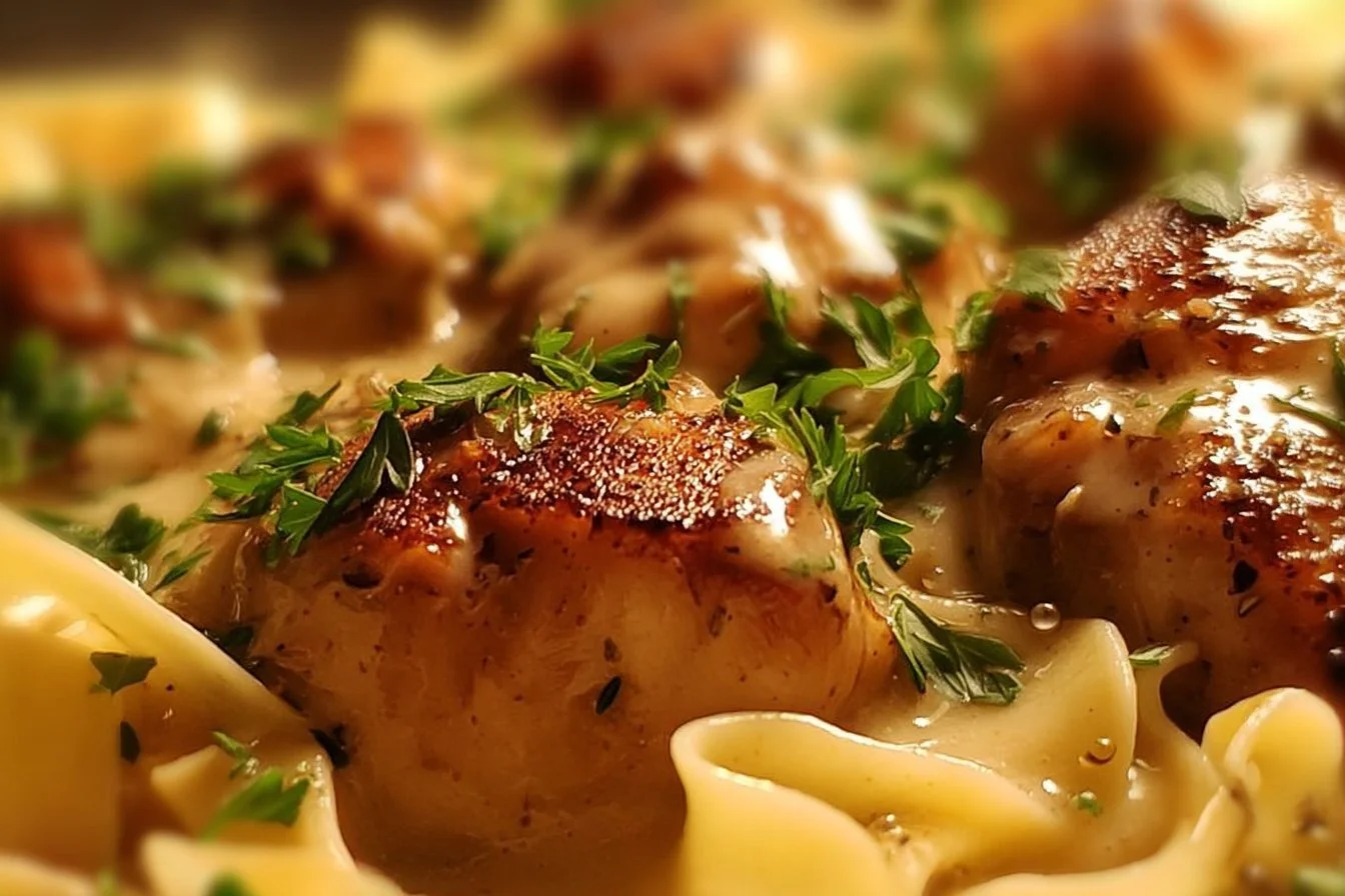One-Pan Chicken with Buttered Noodles dish, featuring tender chicken and buttery noodles