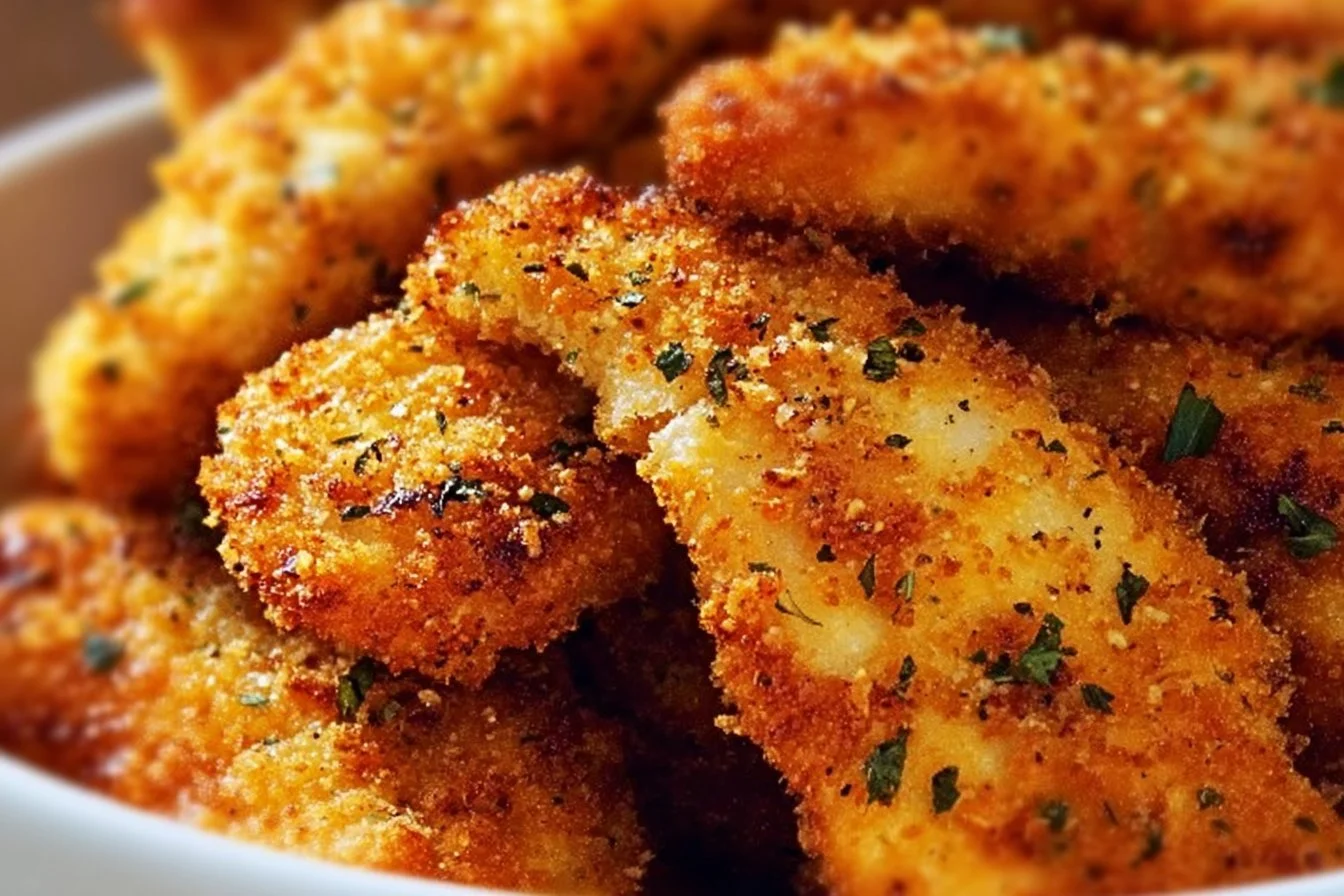 Oven-baked crispy Parmesan chicken tenders with a golden crust