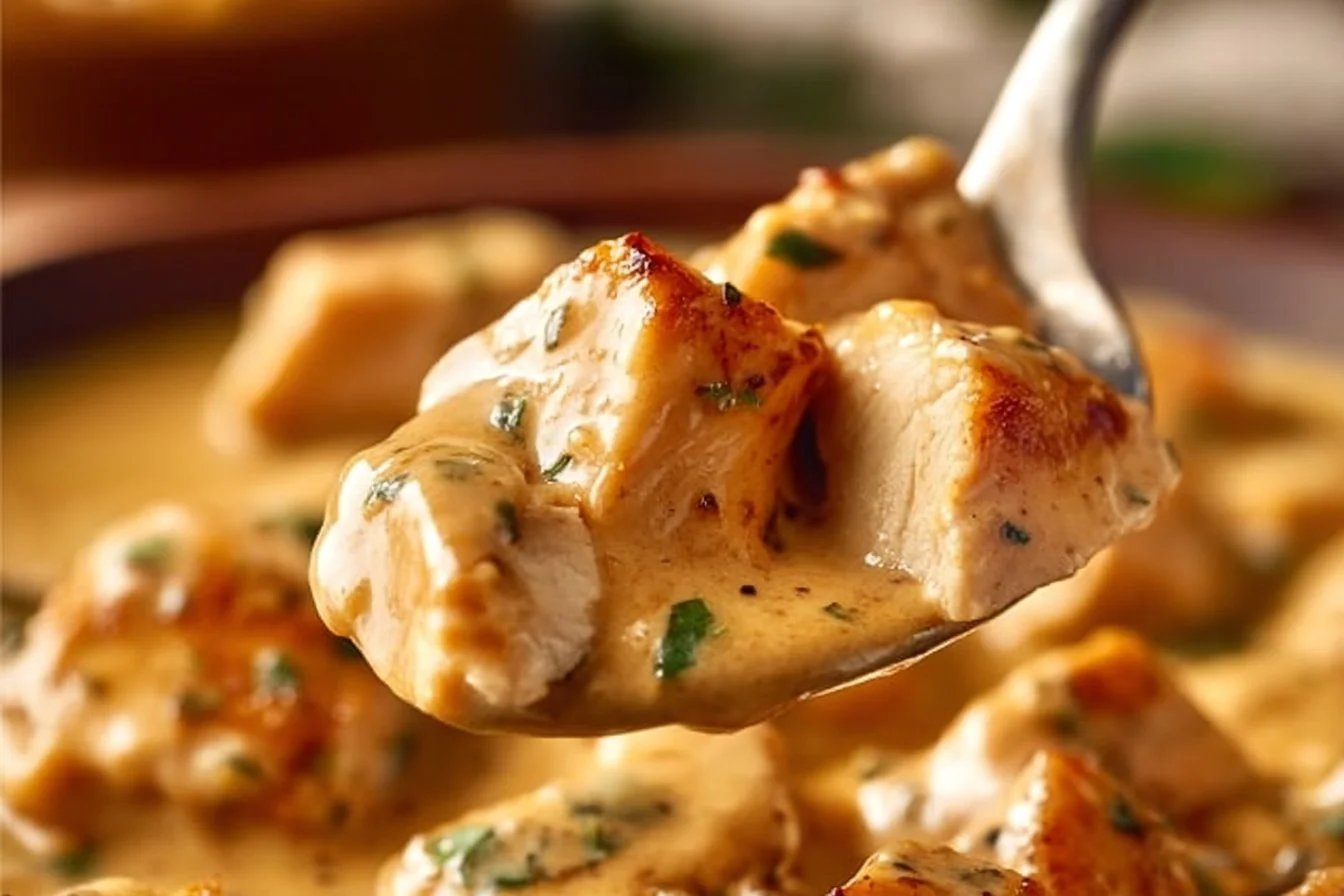 Delicious Ranch Chicken in a crock pot, ready to serve with side dishes.