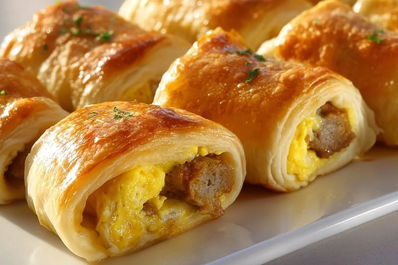Delicious sausage egg breakfast roll-ups on a plate