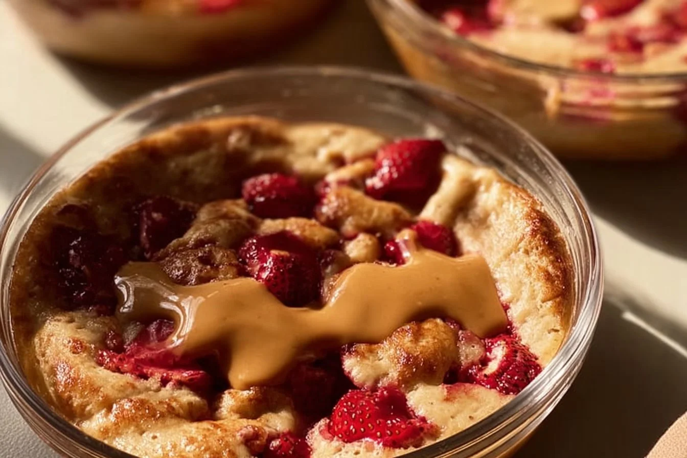 Single Serving Fluffy Baked Protein Pancake Bowls 4 Single Serving Fluffy Baked Protein Pancake Bowl topped with fresh fruit and syrup