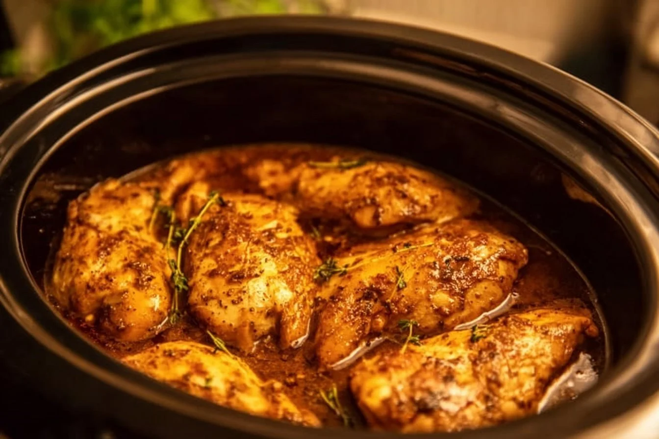 Slow cooker chicken breasts in a delicious sauce ready to serve