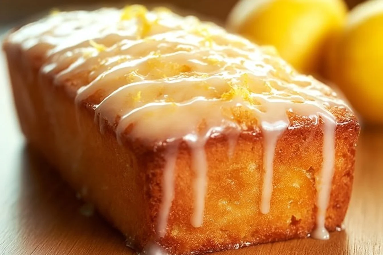 Starbucks Copycat Lemon Loaf 4 Starbucks copycat lemon loaf with lemon glaze on a white plate