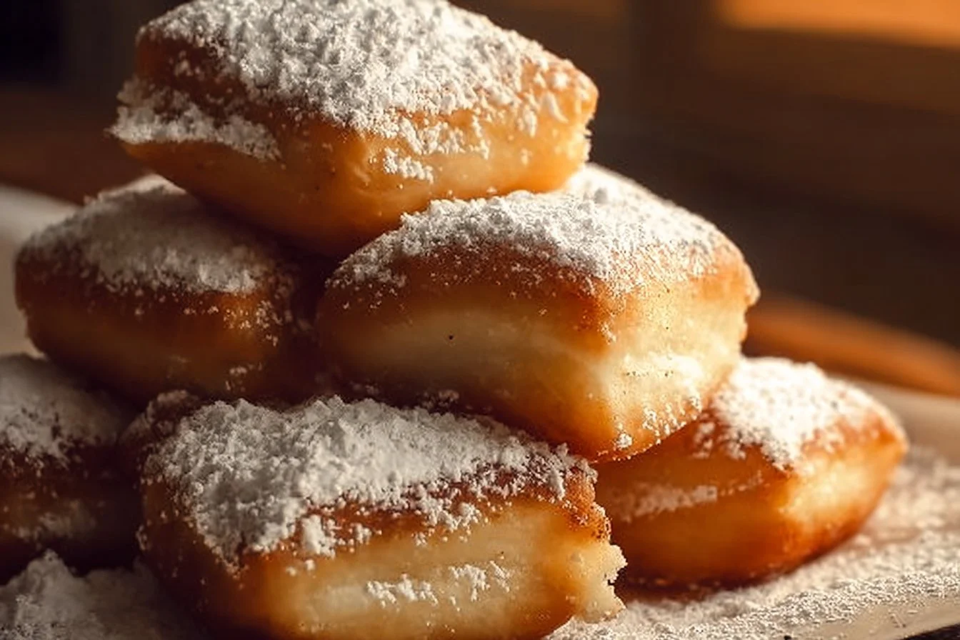 Freshly made Vanilla French Beignets dusted with powdered sugar