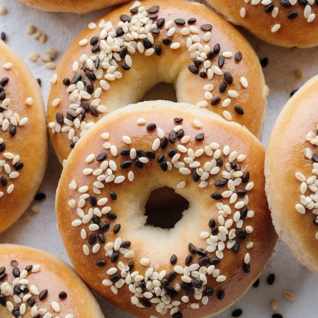 Homemade air fryer bagels fresh out of the air fryer, golden and fluffy.