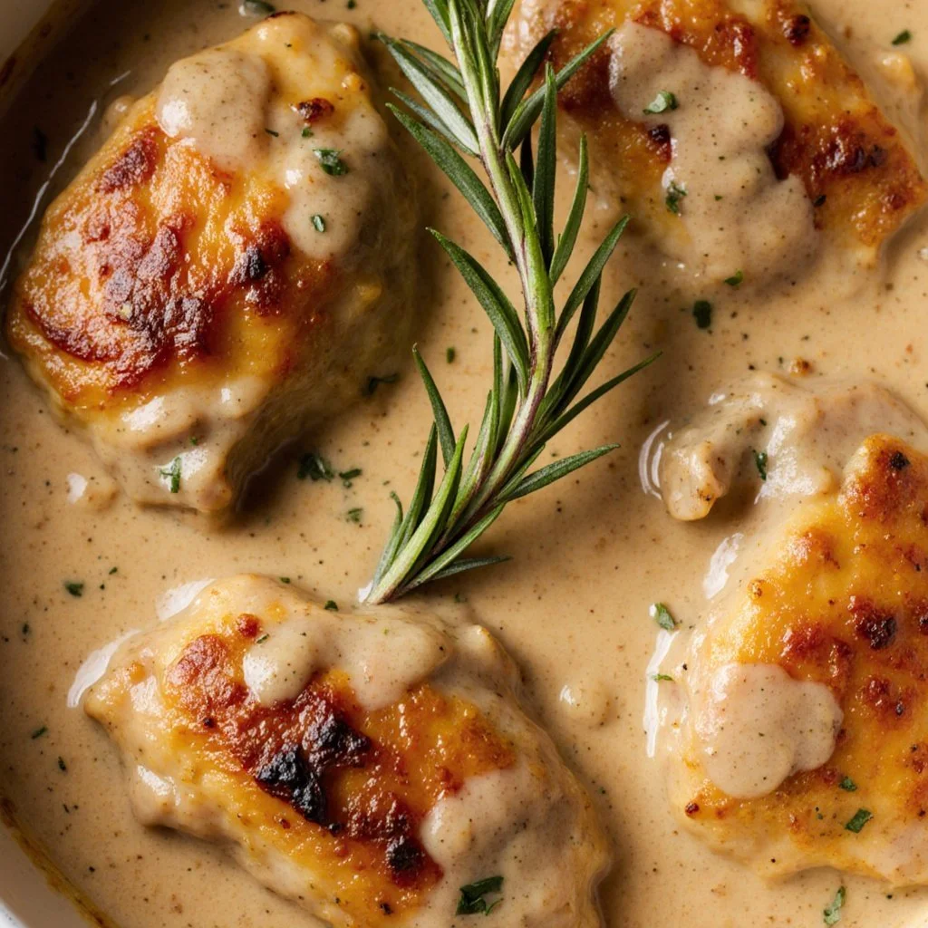 Baked Cream Cheese Chicken served with herbs and a side of vegetables.