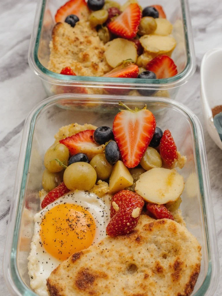 Breakfast Meal Prep 4 Healthy breakfast meal prep containers with eggs and veggies