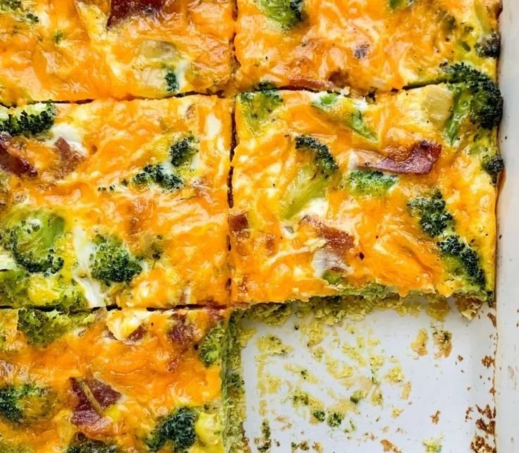 Broccoli Cheddar Egg Bake with Turkey Bacon