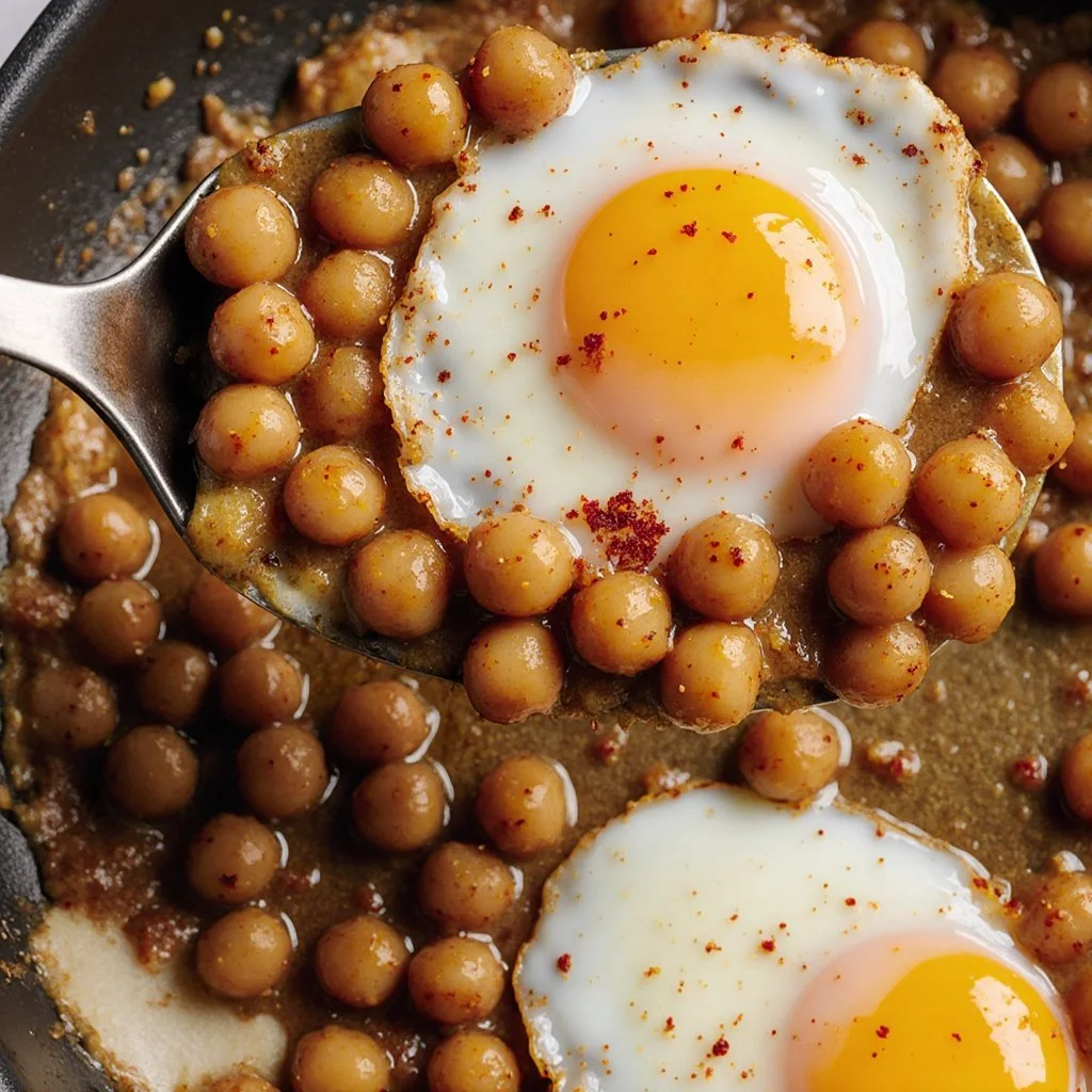 Delicious chickpea fried eggs served on a plate with herbs and spices.