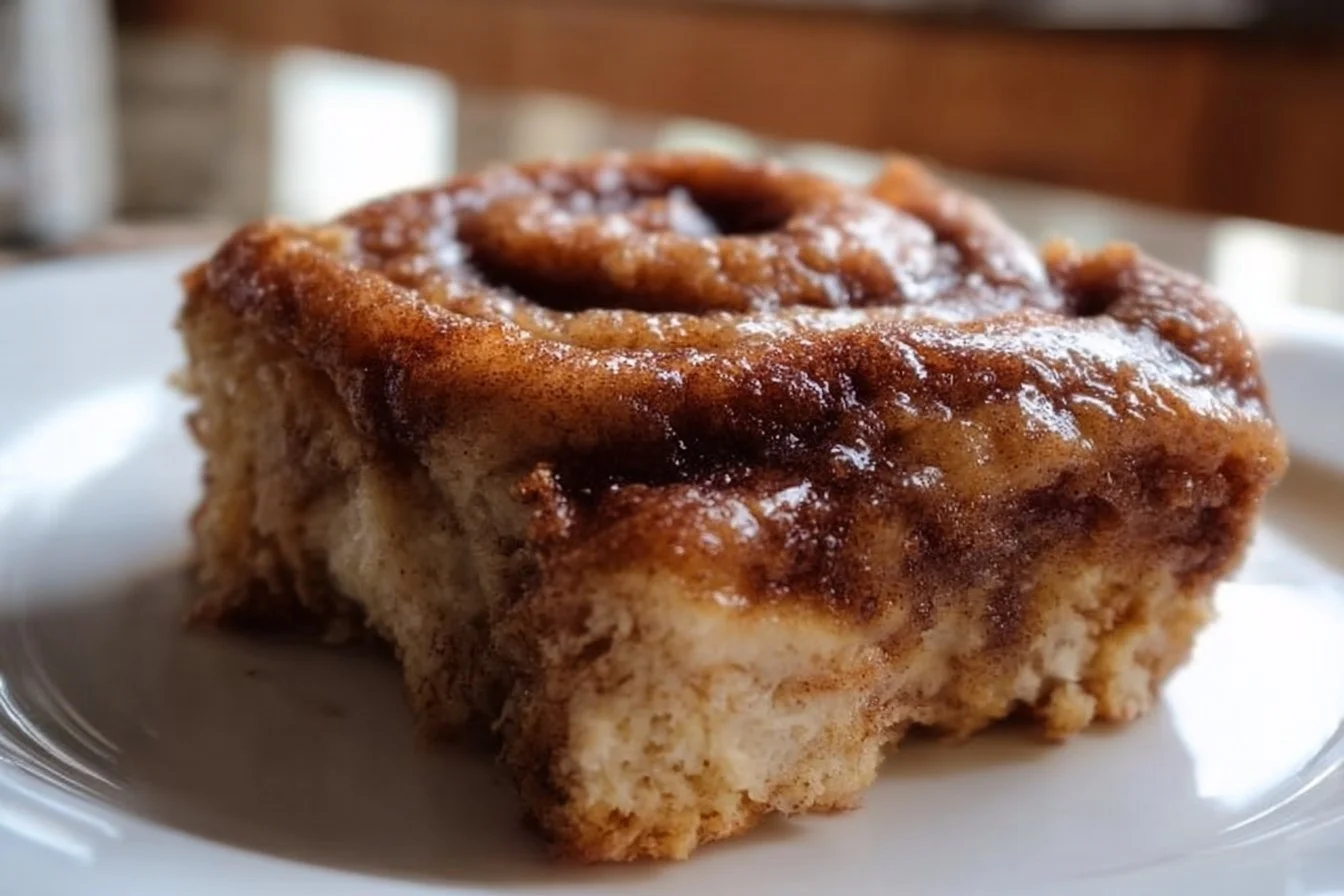 Delicious cinnamon roll baked oatmeal squares served on a white plate