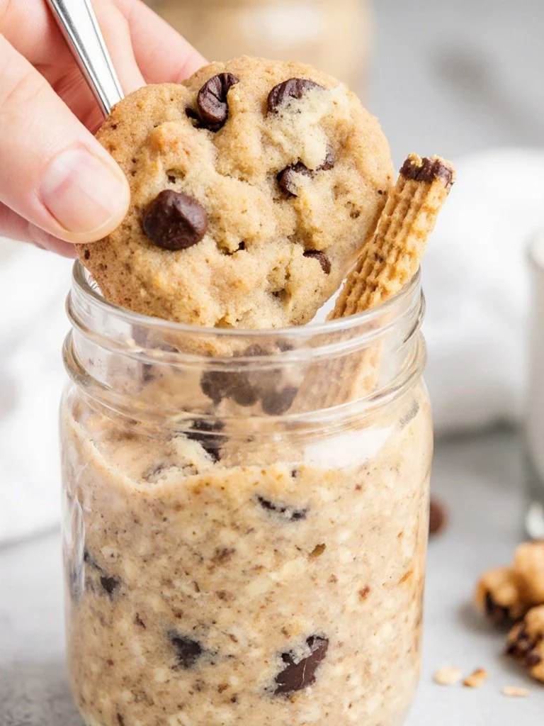 Cookie Dough Overnight Oats 4 Delicious cookie dough overnight oats topped with chocolate chips and nuts