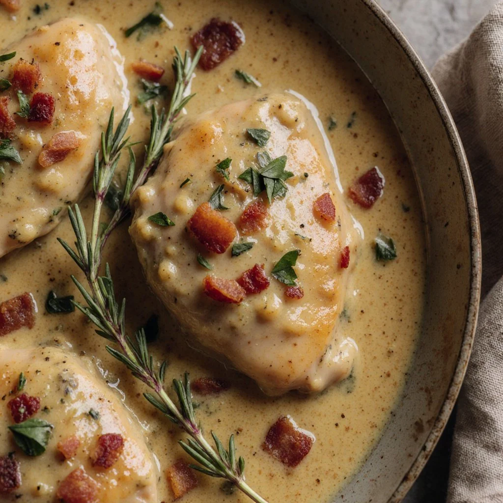 Creamy Crockpot Marry Me Chicken 4 Creamy Crockpot Marry Me Chicken served with fresh herbs and pasta