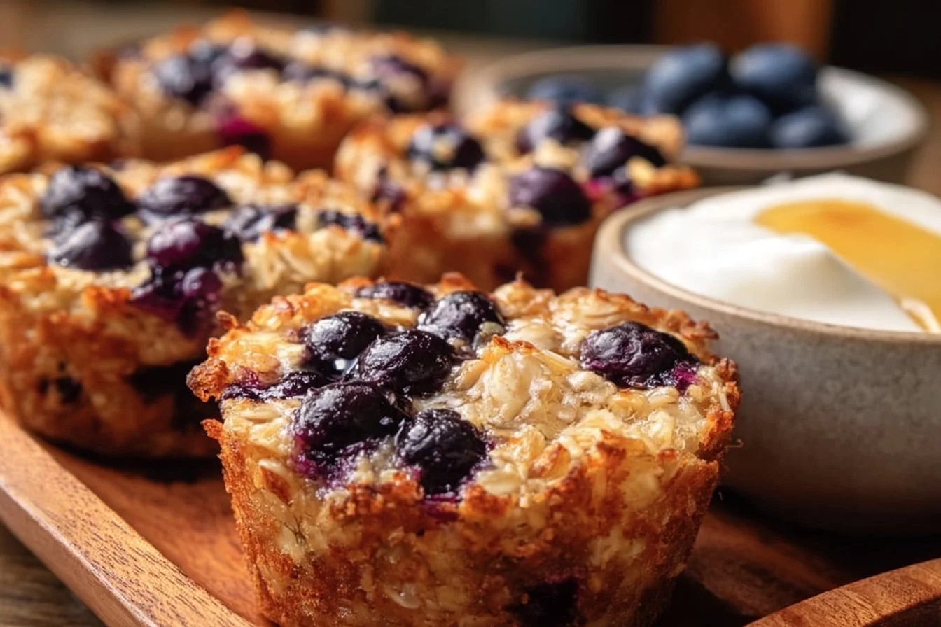 Delicious baked oatmeal cups filled with fresh blueberries, perfect for breakfast.