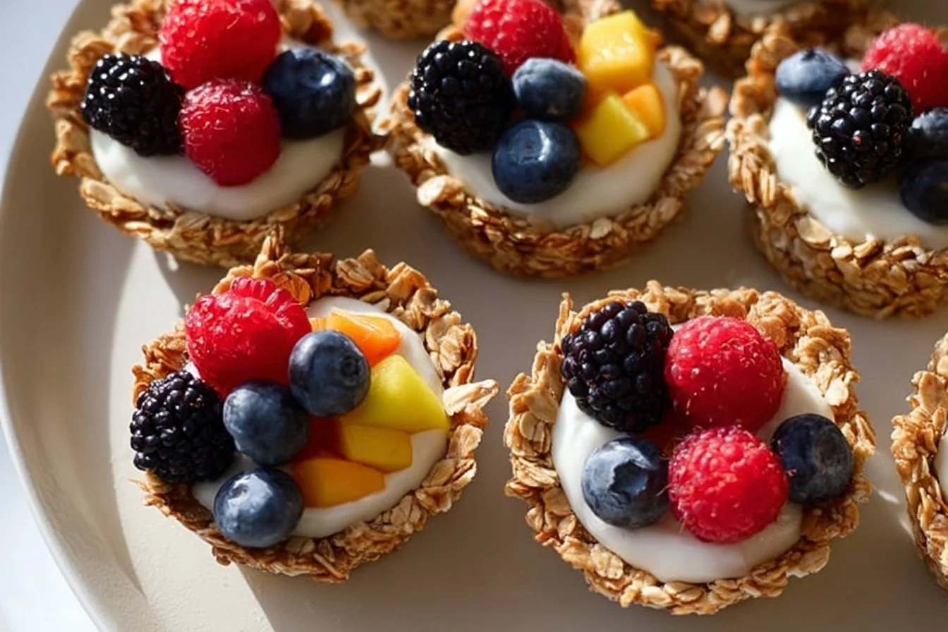 Healthy breakfast granola cups filled with nuts and fruits for a nutritious start.