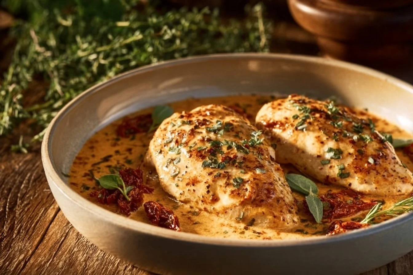 Easy Marry Me Chicken 4 Delicious Easy Marry Me Chicken served with herbs and creamy sauce