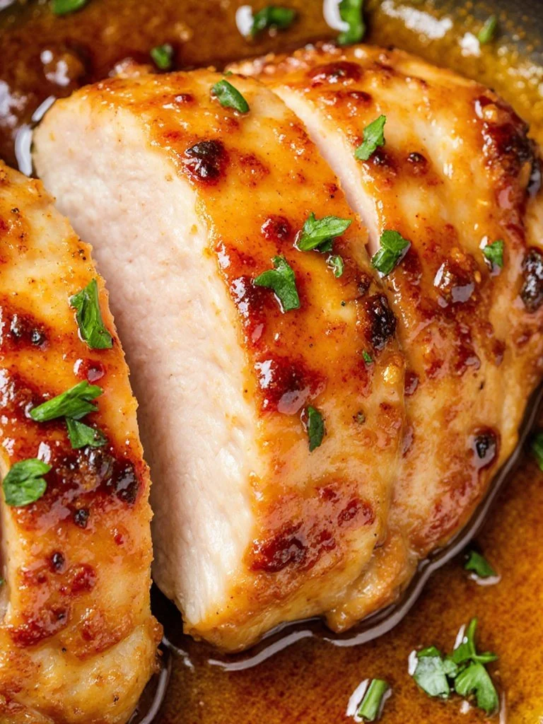 Plate of Garlic Butter Chicken garnished with herbs and served with side vegetables.