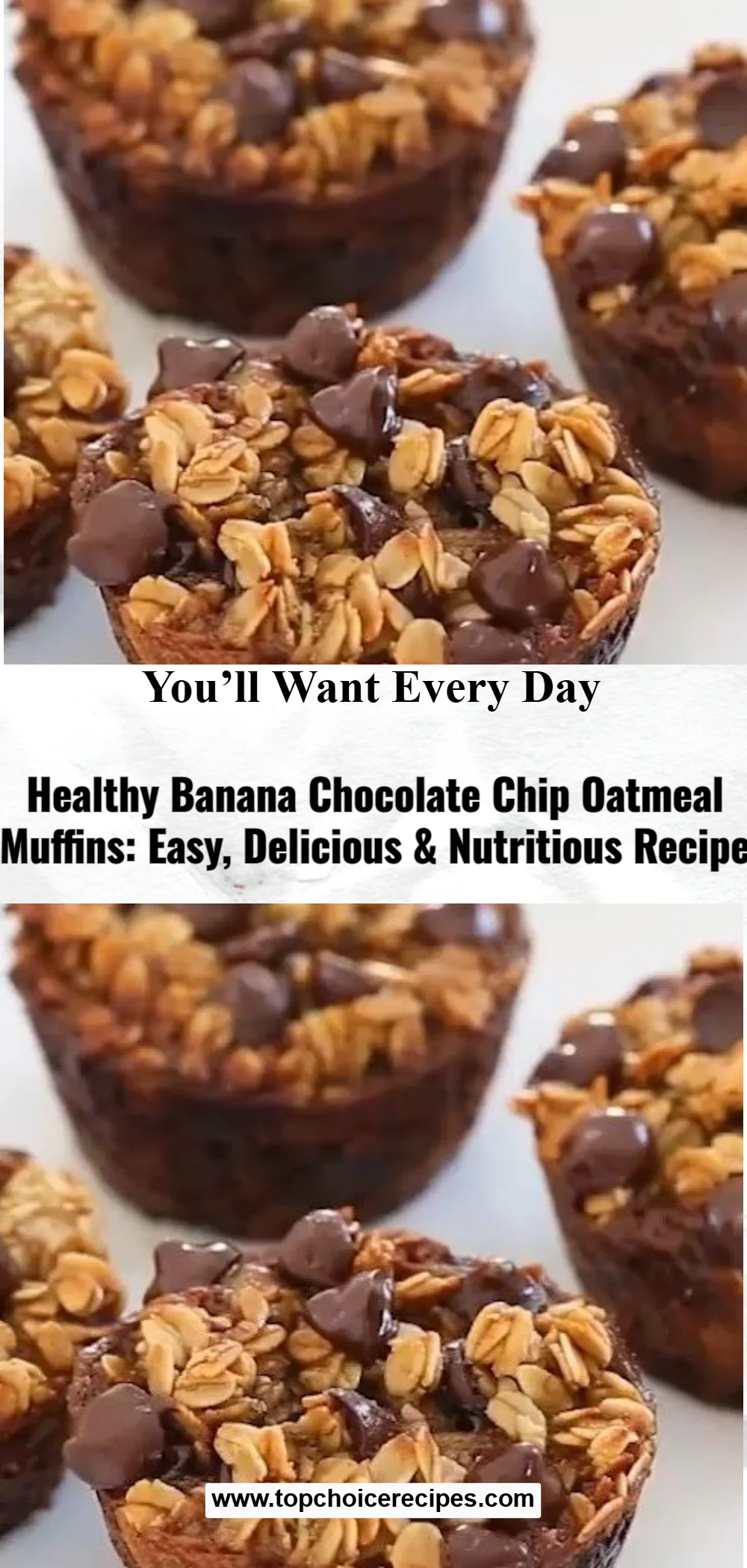 Healthy Banana Chocolate Chip Oatmeal Muffins