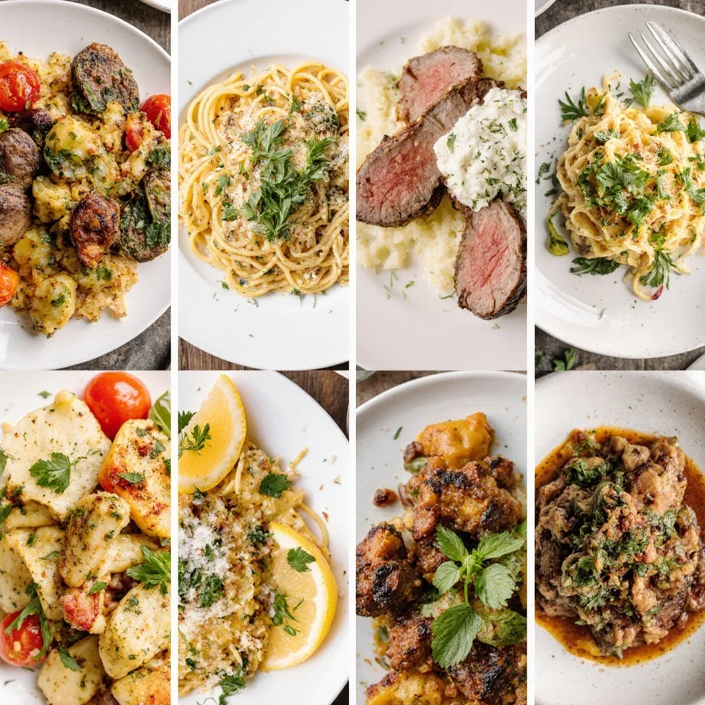 Healthy chicken dinner with vegetables and herbs on a plate