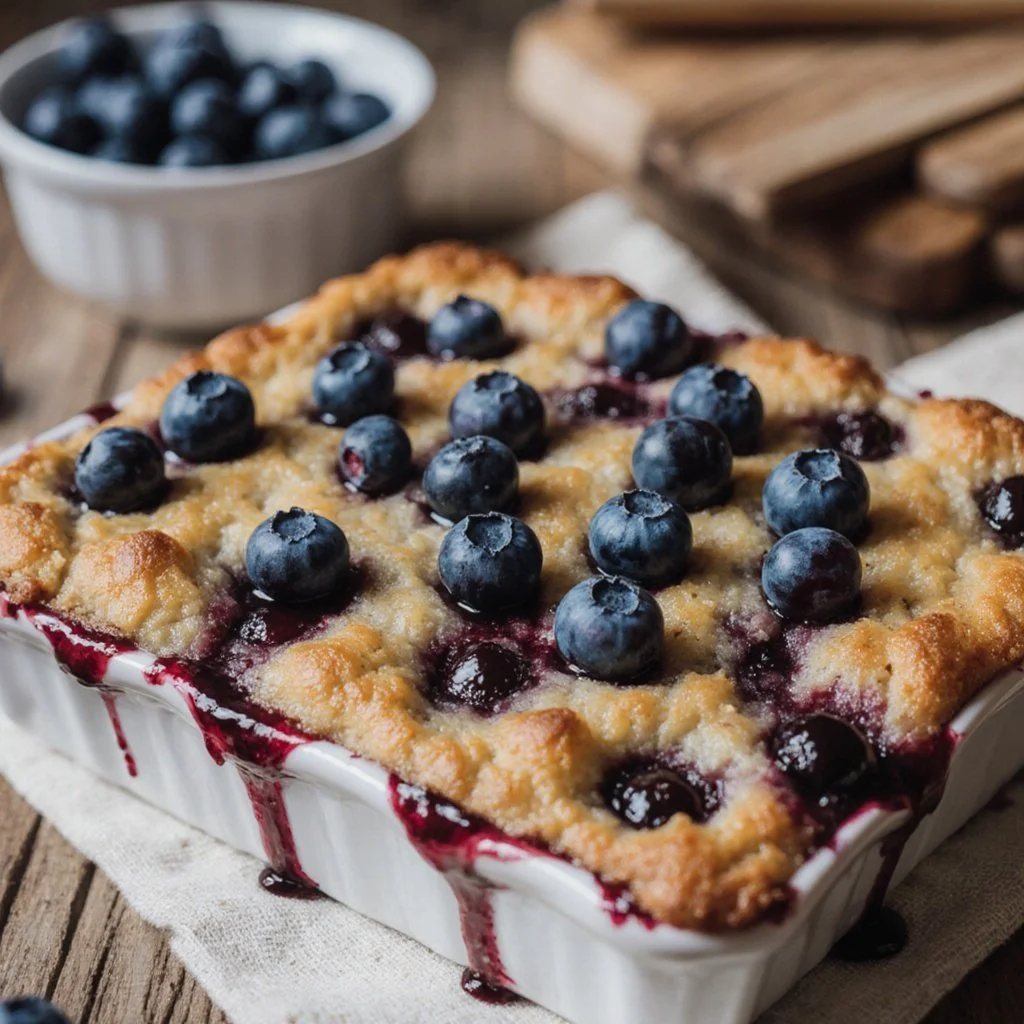 High-protein lemon blueberry breakfast bake served in a dish