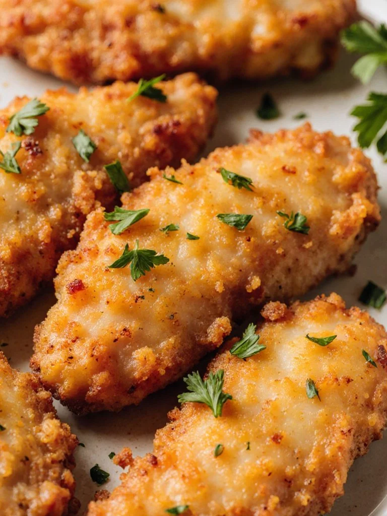 Plate of homemade baked chicken tenders with a side of dipping sauce