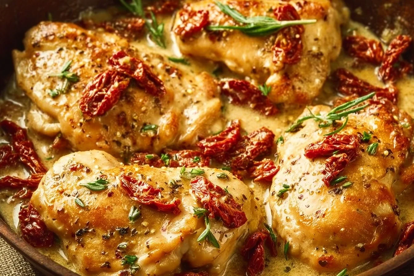 Delicious Marry Me Chicken served on a plate with herbs and sauce.