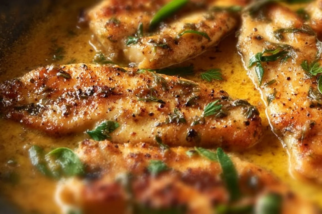 Creamy and tender Marry Me Chicken served on a plate with herbs.