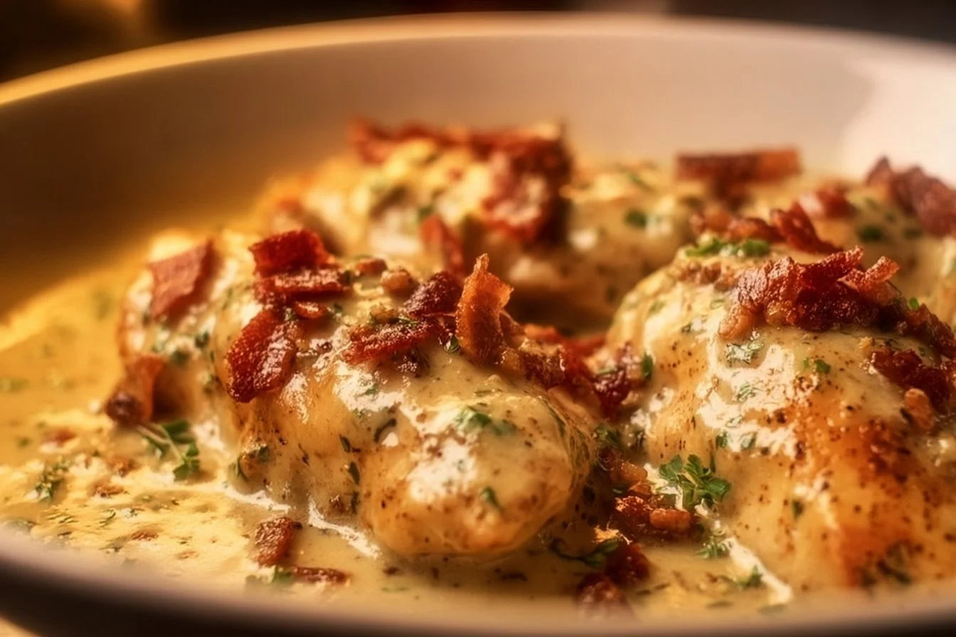 Delicious Marry Me Chicken served on a plate with herbs and vegetables.