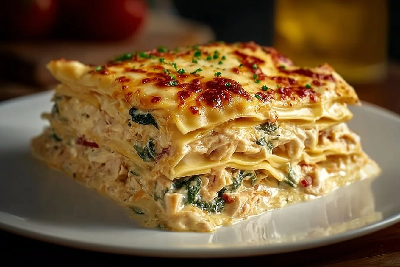 Delicious Marry Me Chicken Lasagna with creamy sauce and toppings