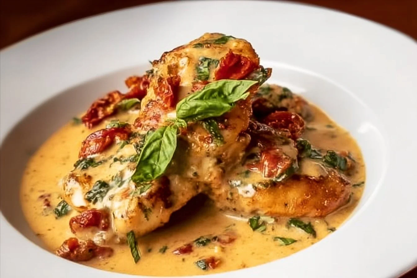 Delicious Marry Me Chicken served on a plate with herbs and sauce.