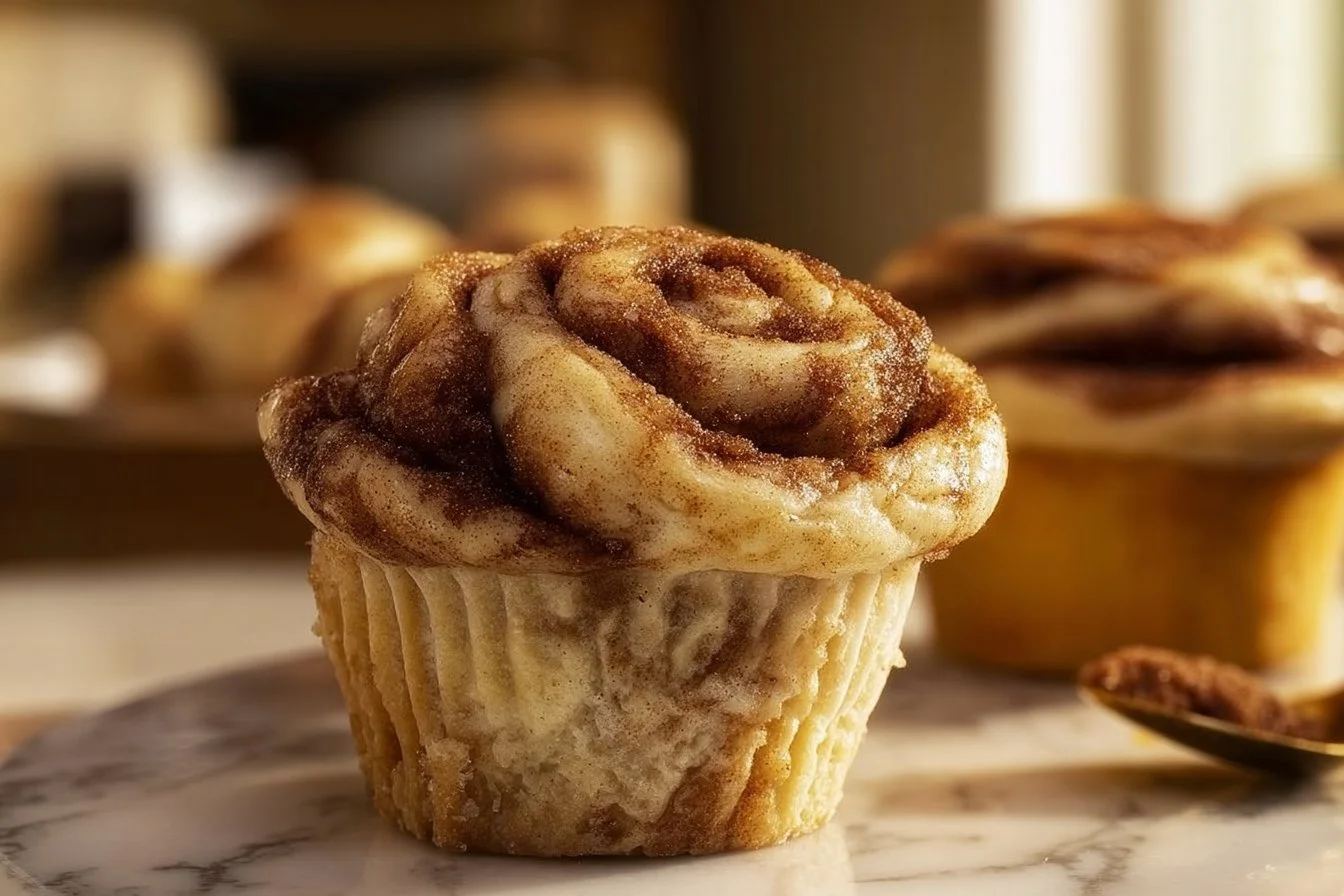 Protein-Packed Cinnamon Roll Muffins 4 Delicious protein-packed cinnamon roll muffins freshly baked on a cooling rack