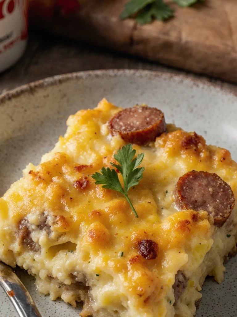 Sausage and Egg Casserole baked dish with eggs, sausage, and cheese